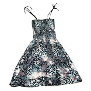 BASIX Small Midi Sundress Shirred Top Shoe String Tie Unlined Blue …